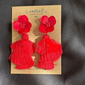 Red Floral Tassel Earrings